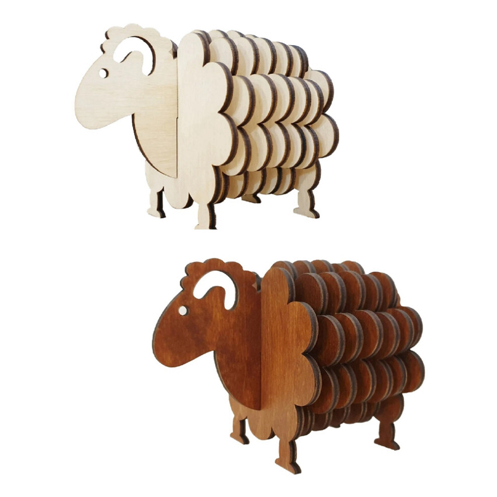 2 Set Di Sottobicchieri A Forma Di Pecora, Statuette Di Pecore In Legno, Decorazioni-image