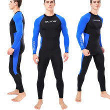 Schnelltrocknender Langarmneoprenanzug Einteiler für Wassersport, Schwarz Blau