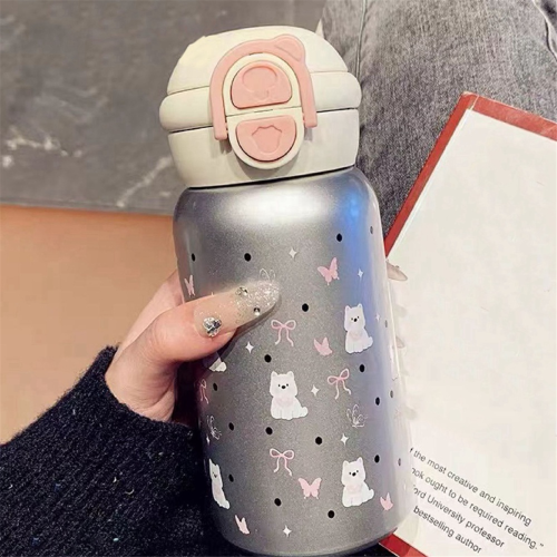Cute Stainless Steel Water Bottle with Straw Silver 1