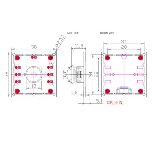 New 100 Degree Camera Module 1MP OV9732 1280x720 USB 1