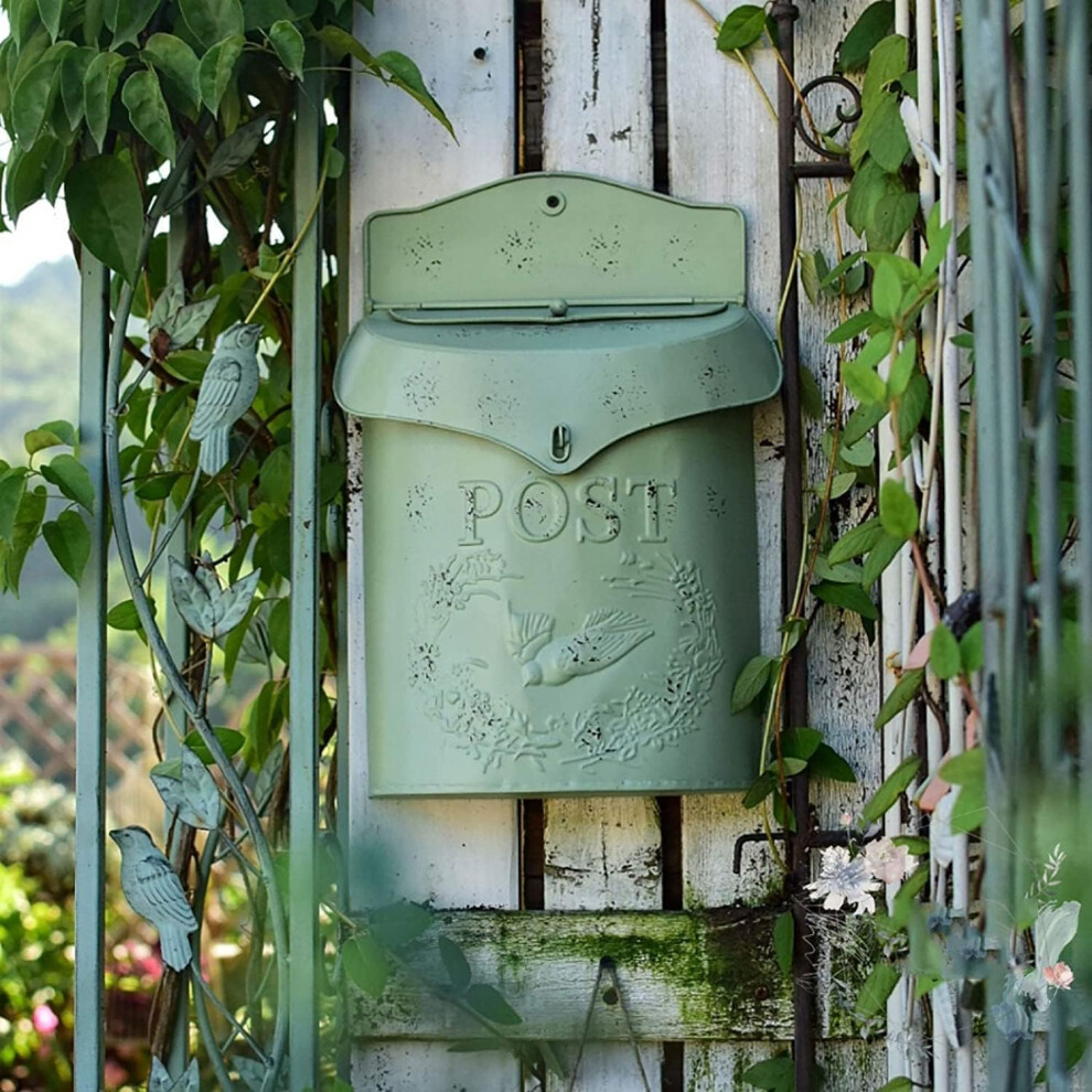 Metal Letterbox, Vintage-Style Iron Mailbox With Lock And Key, Irregular Design For Outdoor Use, Green Garden Suggestion Box 6276012439334