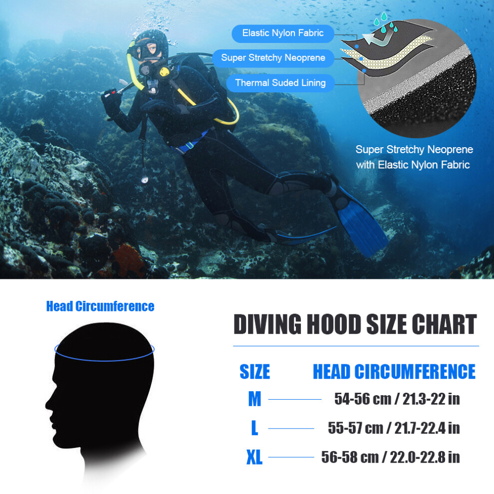 3mm Neoprene Diving Hood Wetsuit Cap Water Sports Black M/L/XL
