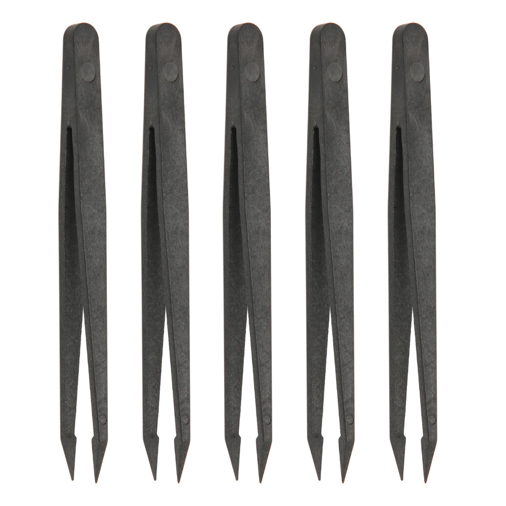 Black 10Pcs Anti Static Plastic Tweezers Fine Workmanship For Electronics Laboratory