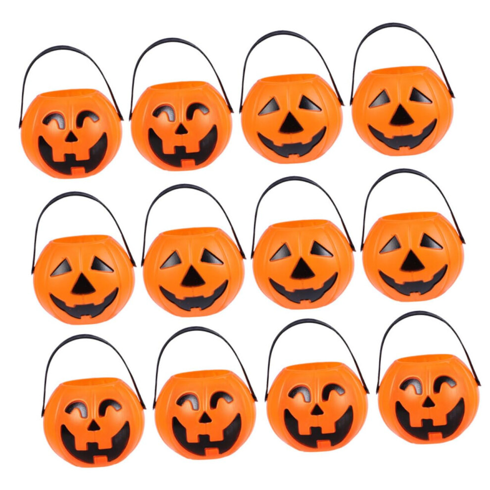 Pack of 12 Portable Plastic Pumpkin Candy Buckets with Handles for Halloween Party Treats and Decorations-image-OPC-PJM56SQ-NEW