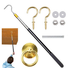 Loft Ladder Pull System Kit with Extension Rod, Copper Storage Hooks, and Handle for Home and Hotel Use