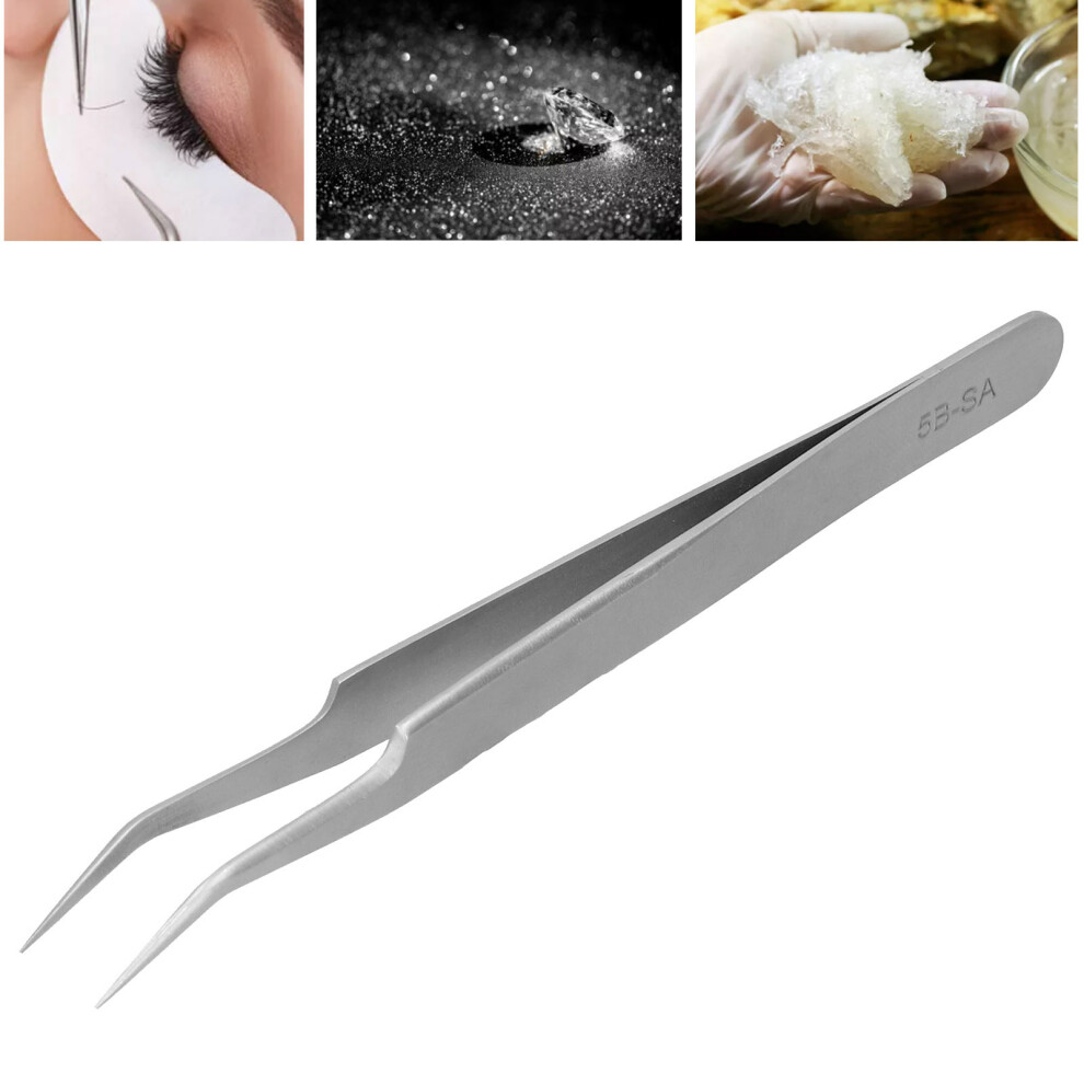 Ergonomic Curved 5BSA Stainless Steel Tweezers for Nail Art/Extensions