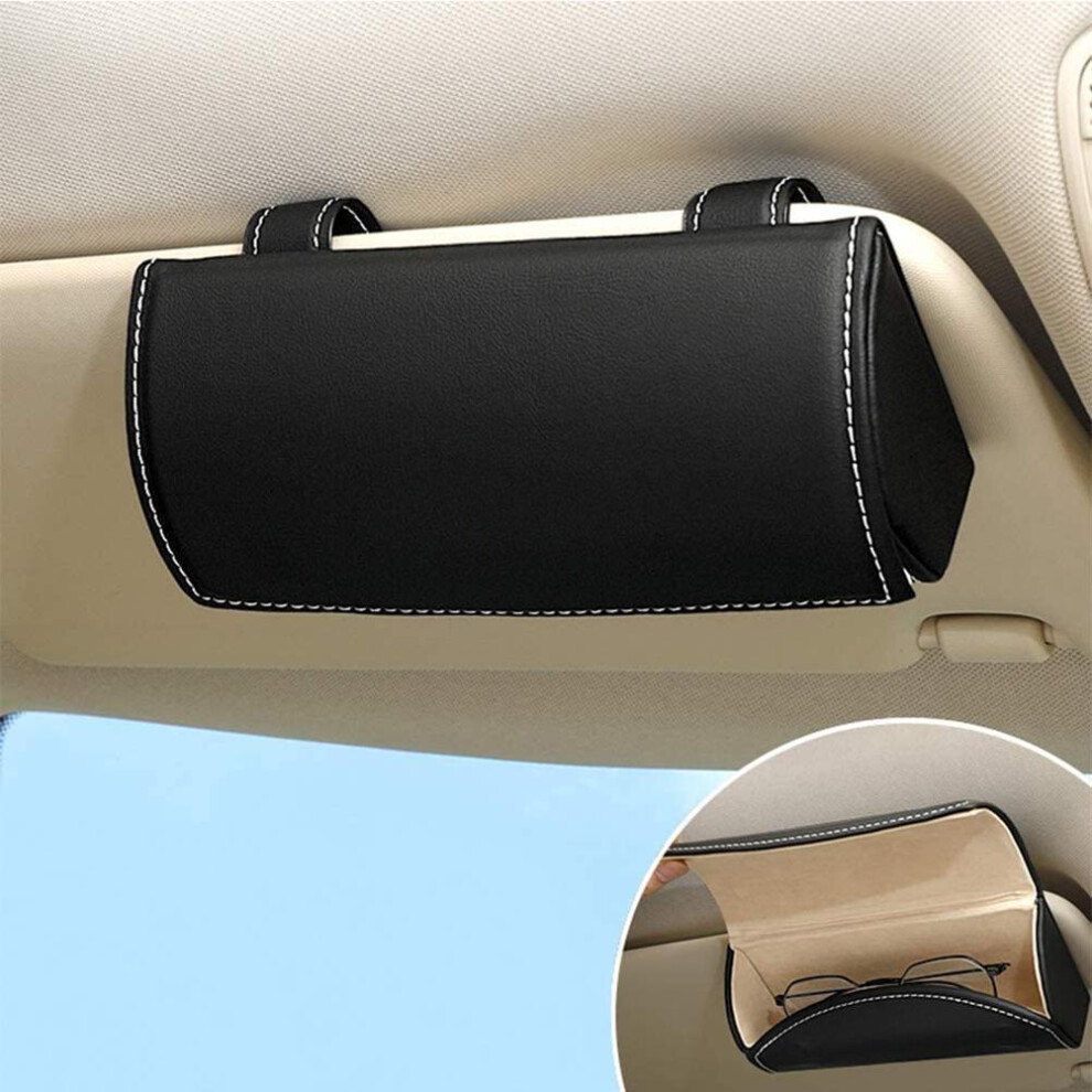 Car Sunglasses Holder Pu Leather 17.5X4.5cm Visor Organizer Box Black 7601340743836