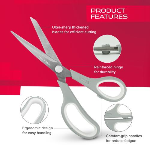 Haltons Multipurpose Scissors Pack of 3 Ultra Sharp Thickened Blades Comfort-Grip Handles 2