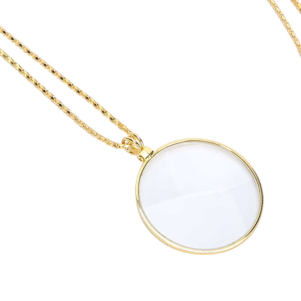 Gold 5X Magnifying Glass Necklace In Alloy Portable Reading Pendant With Chain