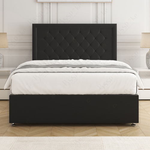 (Black, Single 3ft) Nova Divan Bed with Mattress 26in Headboard 2 Storage Drawers 2