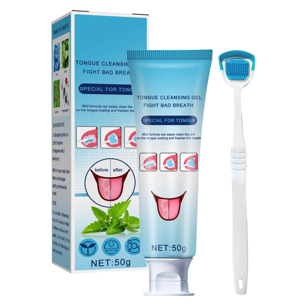 Zungenreinigung Gel Set - Portable Tongue Cleaner Gel and Scraper, Mint Flavor Tongue Coating Remover for Adults and Kids