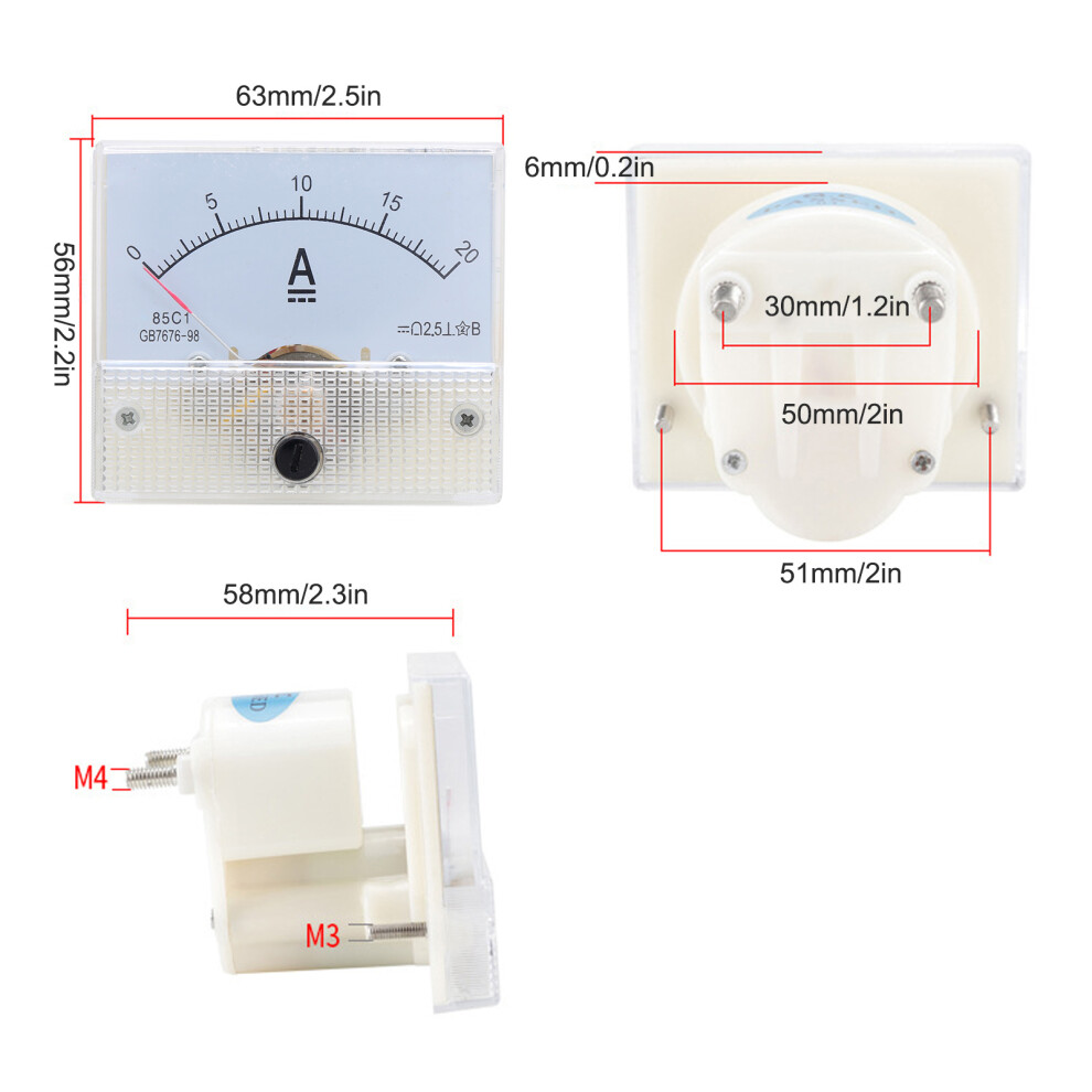 85C1-A Dc 0-20A Pointer Ammeter Meter, 63X56x58mm 4611340766172