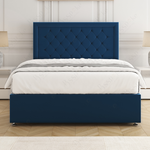 (Blue, Single 3ft) Nova Divan Bed with Mattress 26in Headboard 2 Storage Drawers 2