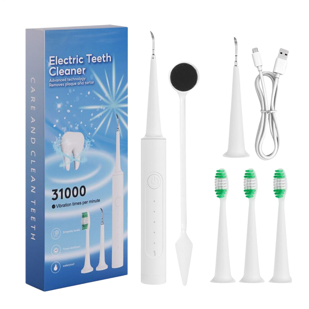 Teeth Cleaner, Electric Tooth Cleaning Machine with 4 Replaceable Heads, Powerful Ultrasonic Design, 8.46x1.06x1.06 Inches