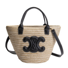 (Black)Damen Stroh Beuteltasche Damen Strandtasche Rattan Tasche Oversized Strandtasche Schwarz