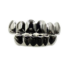 Hip Hop Grillz Tooth Set Universal Size Top and Bottom Easy Fit Black Style Adjustable Fit for All Sizes