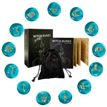 Rune Set Divination Stones with Instruction Book and Carry Bag for Spiritual Rituals Altar Decoration Blue