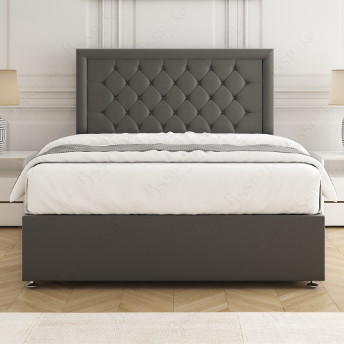 (Grey, Small Double 4ft) Nova Divan Bed with Mattress 26in Headboard 2 Storage Drawers 2