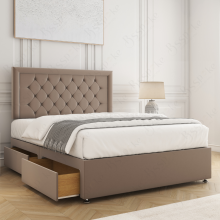 (Mink, Small Double 4ft) Nova Divan Bed with Mattress 26in Headboard 2 Storage Drawers