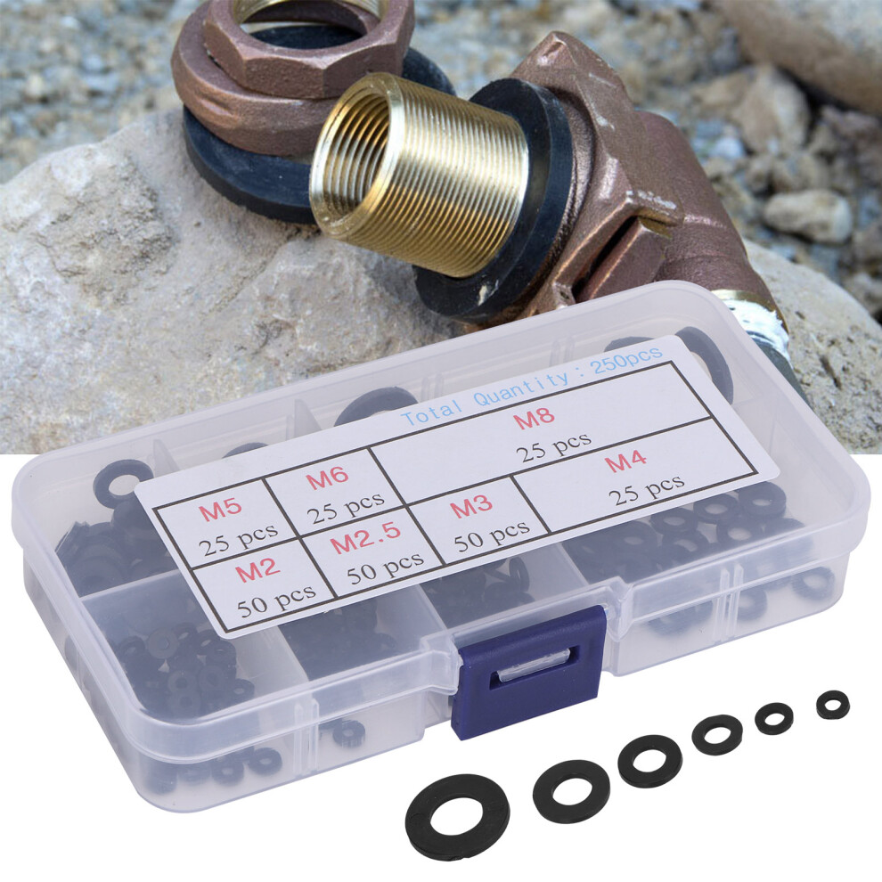 250Pcs Nylon Flat Washer Assortment Kit M2 to M8 Black Gasket Set-image-OPC-PJM5MHC-NEW