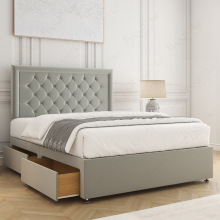 (Silver, Double 4ft6") Nova Divan Bed with Mattress 26in Headboard 2 Storage Drawers