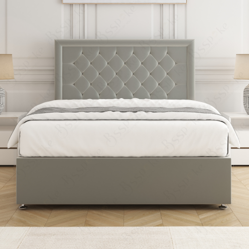 (Silver, Double 4ft6") Nova Divan Bed with Mattress 26in Headboard 2 Storage Drawers 2