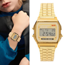 Kinder Digitaluhr Jungen Mädchen Modisch Elegant Edelstahl Sportuhr Geburtstagsgeschenk Gold