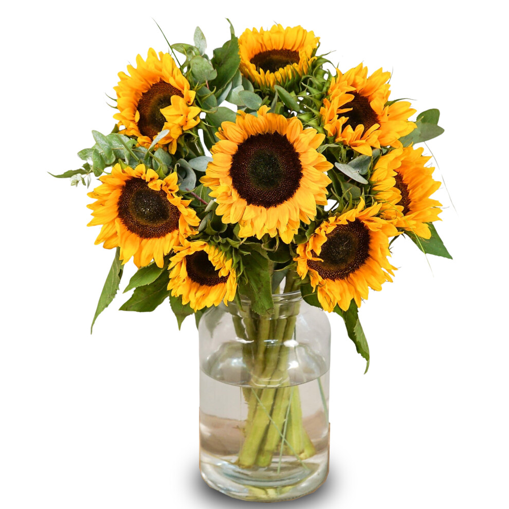 Simply Sunflowers Bouquet with Eucalyptus - Cheerful Fresh Flowers for Any Occasion - Birthday, Just-Because Gifts - Fleur De Luxe UK