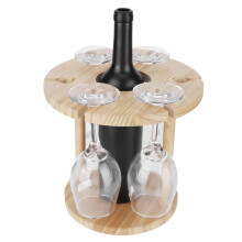 Wooden Wine Rack Organizer Tabletop Display for 6 Glasses & 1 Bottle