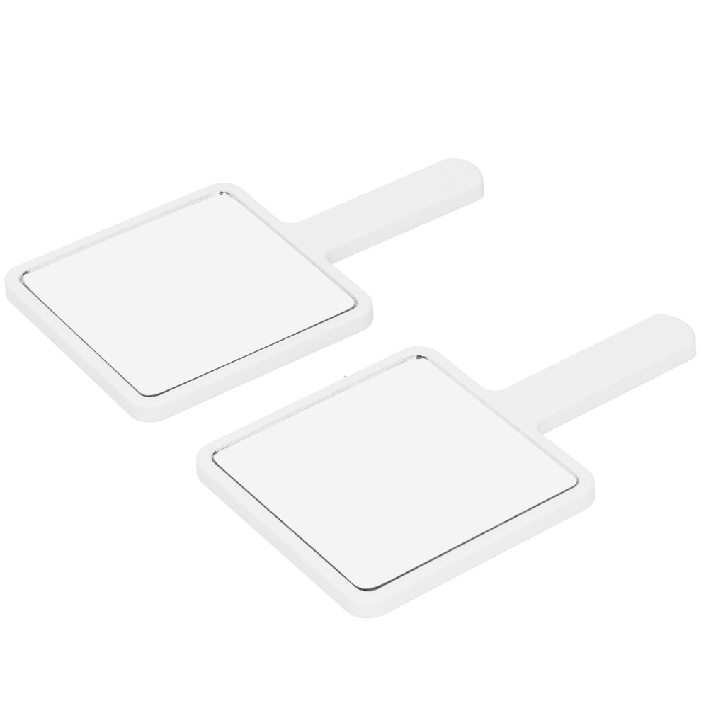 Easy-Carry 2pcs Square Handheld Mirror: Rounded Edges White