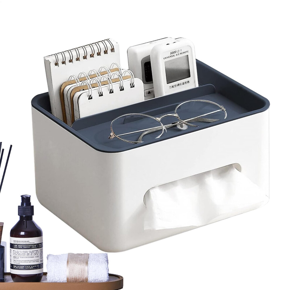 Desk Tissue Box Holder with Mobile Phone Slot, Rectangular Napkin Dispenser Organizer for Home Office College Dorm, Dark Blue-image-OPC-PJM5ZNF-NEW