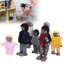 Cute Miniature Family Doll Set for Dollhouse Educational Toy Pine Material