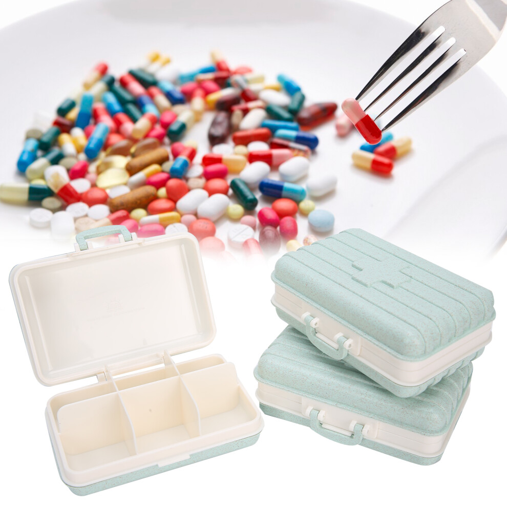 Light/Blue Compact 3-Piece 6-Grid Pills Organizer Travel Medicine Holder