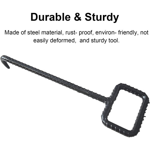 16mm Manhole Hook Tool - Portable Steel Puller for Manhole Covers, 42cm Length Crowbar with Rectangular Handle 2