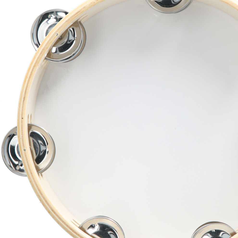 8 Inch Handbell Tambourine with Double Jingles - Solid Wood, Plastic & Metal, 20.5x20.5x5.5cm
