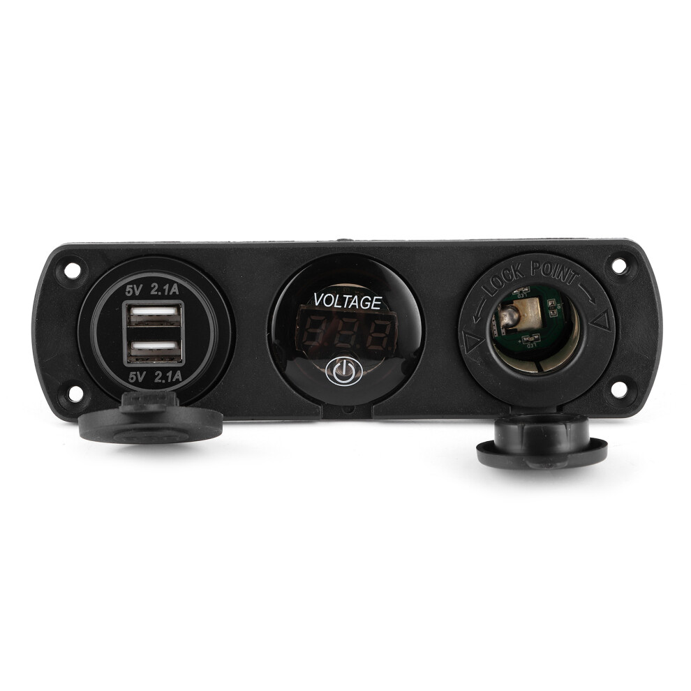 3 Hole Switch Panel With Dual Usb Led Volt Meter Cigarette Lighter Charger Black 8001340821814