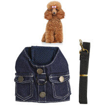 Hund Jeansjacke mit Geschirr Größe L dunkelblaue Denim-Weste