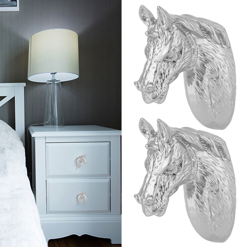 2 Modern Silver Horse Head Door Pulls Zinc Alloy Handles Chic & Durable 8461340828709