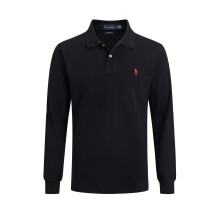 (Black, S) Men Polo Shirt Casual Long Sleeve Collared T-Shirt Sports T-Shirts Button Tops