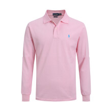 (Pink, XL) Men Polo Shirt Casual Long Sleeve Collared T-Shirt Sports T-Shirts Button Tops