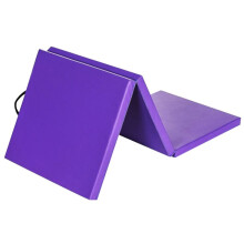Gymnastics Mat 180x60x5 cm, Folding PU Tumbling Pad, Waterproof Non-Slip Dance Mat with Carry Handle, Purple Color