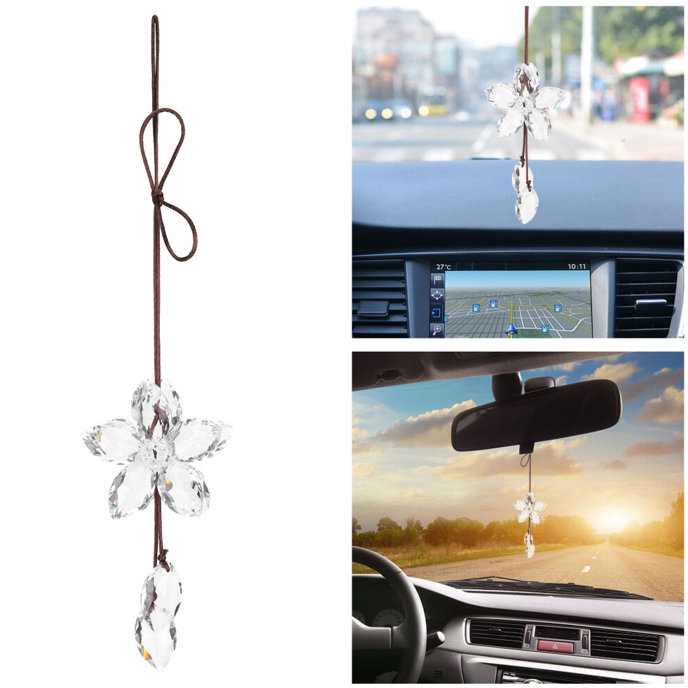 Crystal Flower Glass Pendant Car Ornament, 14.5x7.5cm Lucky Gift-image-OPC-PJM6WD6-NEW