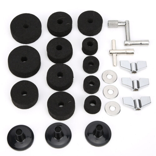 Professional 23Pcs Drum Felt Pad Cymbal Pack Non-Slip Black with Nuts & Washers 1