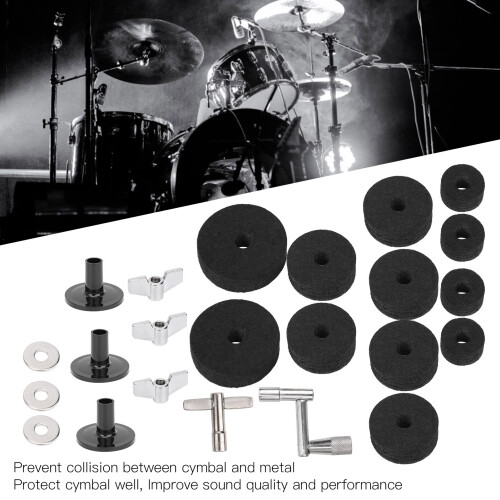 Professional 23Pcs Drum Felt Pad Cymbal Pack Non-Slip Black with Nuts & Washers 2