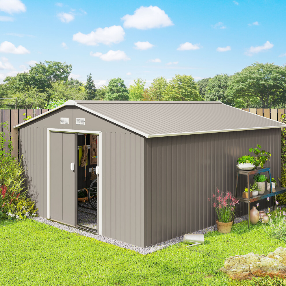 Outsunny Unisex Light Grey Outdoor Garden Storage Shed W/2 Doors Galvanised Metal In - Image 3