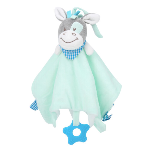 Versatile Baby Teething Blanket with Plush Animal and Embroidered Edge 1