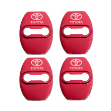 (Red) 4pcs Car Door Lock Latches Striker Cover Protector for Toyota w/ Adhesive