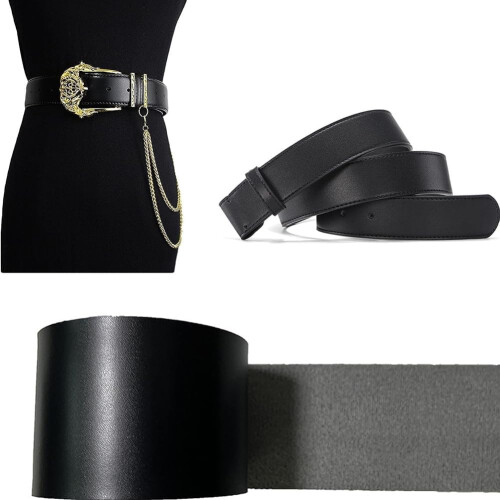 Wide Flat Leather Straps for Crafts - 2 Black Full Grain Leather Strips, 2mm Thick, 8 Long DIY Strips for Projects 1