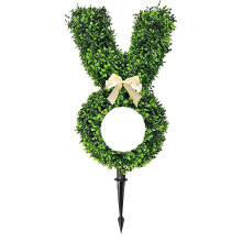 Bunny Topiary Artificial Boxwood Rabbit Garden Stake, Green Easter Decoration for Indoor and Outdoor Use, 24-Inch Height