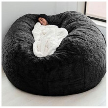 Giant Soft Bean Bag Cover for Adults, Breathable and Comfortable, Round Fluffy Faux Fur Lazy Sofa, Black, 5T